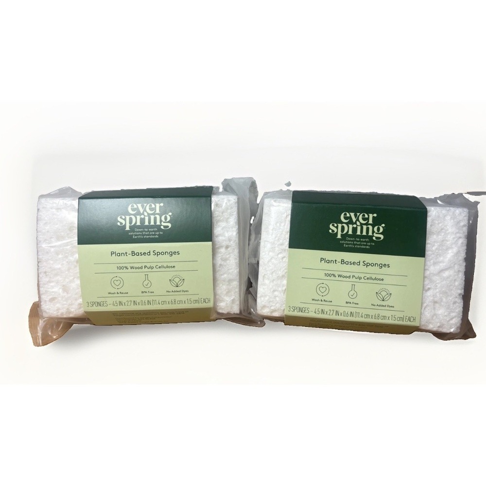 Ever Spring Sponges 2 Packs Of 3 BPA Free 100% Wood Pulp Celluose